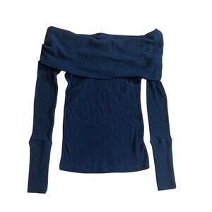 We The Free Free People Black Ribbed Off The Shoulder Thermal Top M Soft NWT